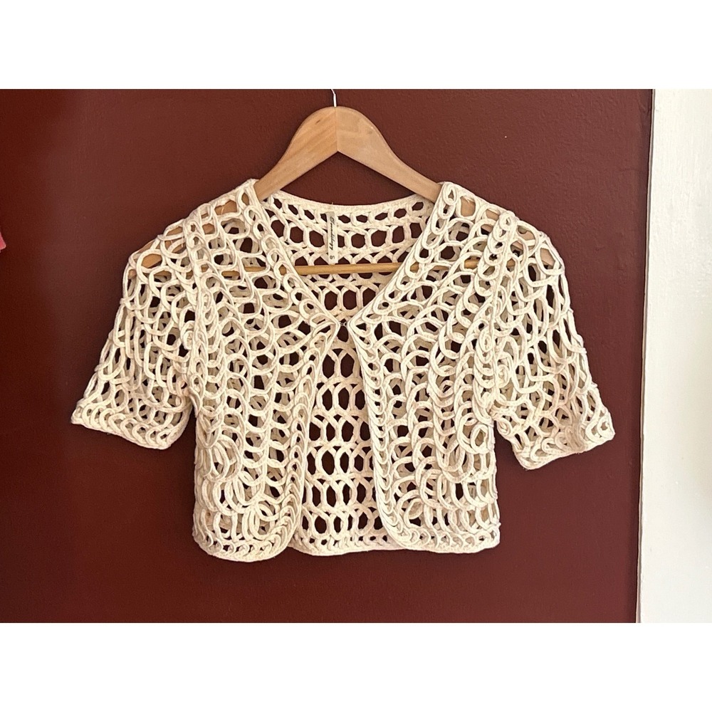 Vintage Trendology Crochet Bolero Shrug Boho Coastal Grandmother Cream T10028